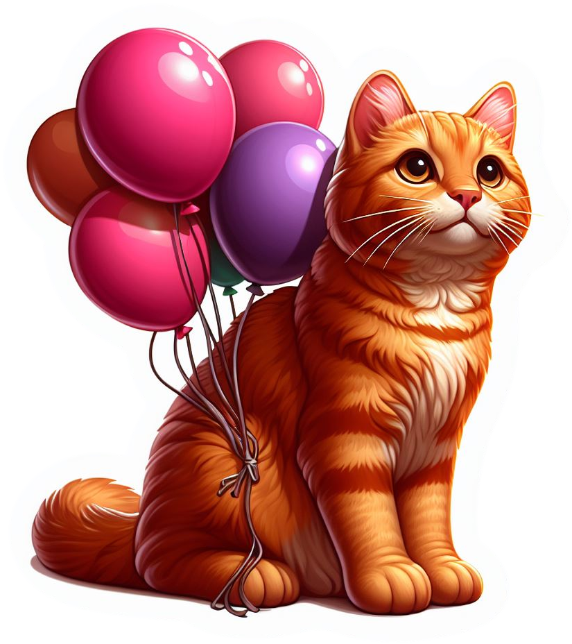 Tabby cat with Balloons
