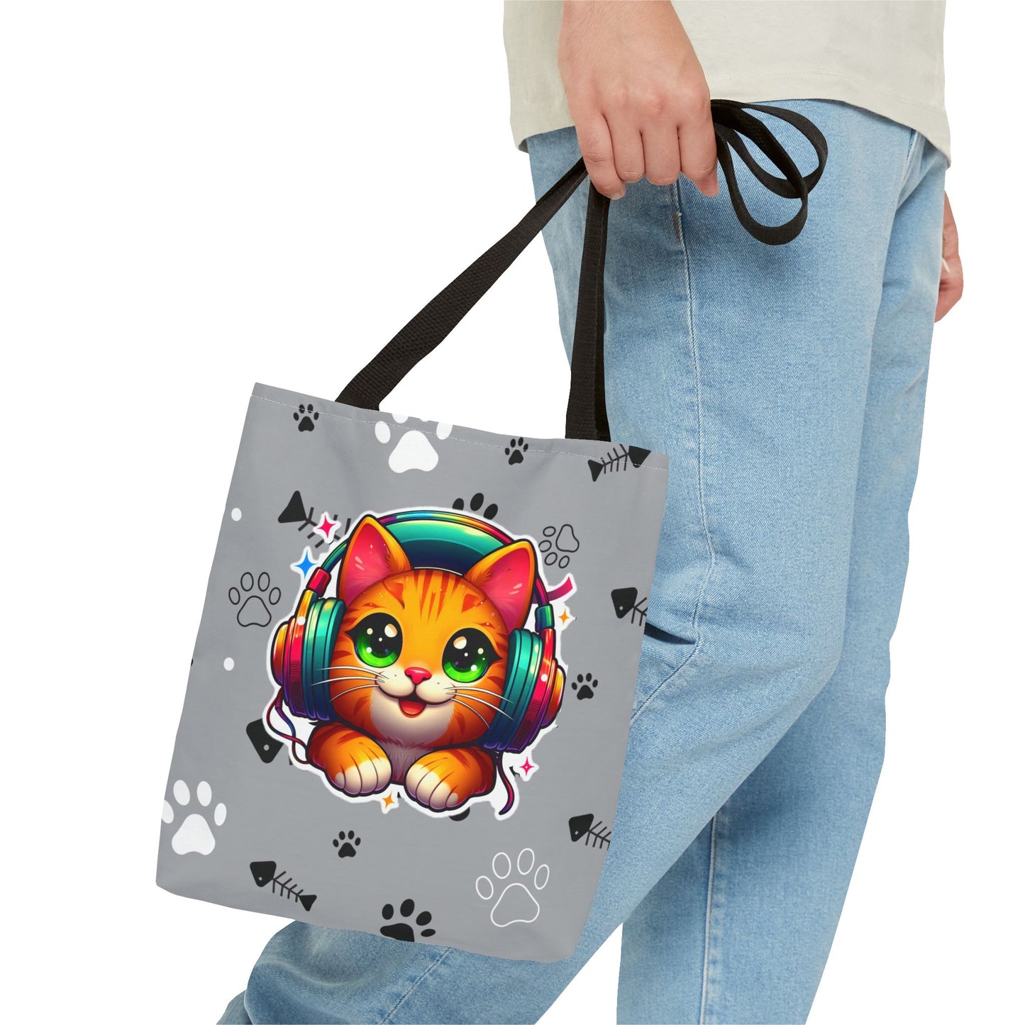 Cat Headphones Tote Bag