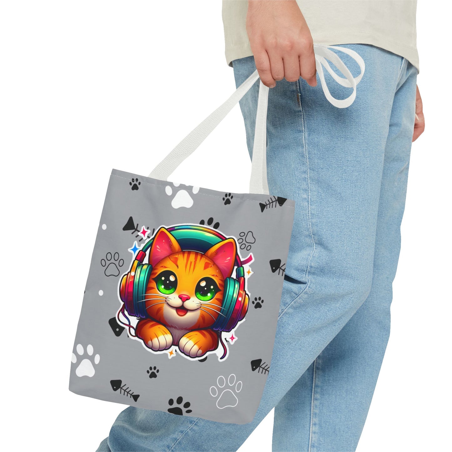 Cat Headphones Tote Bag