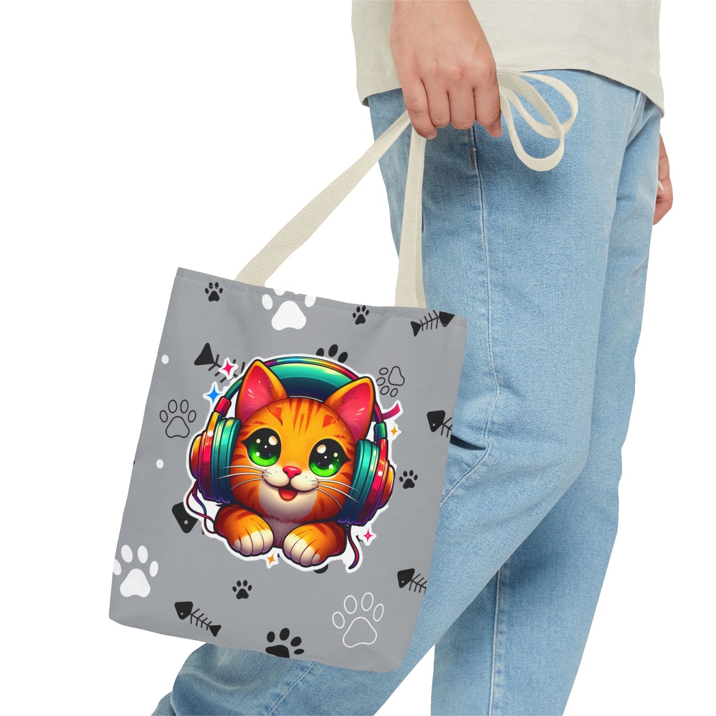 Cat Headphones Tote Bag