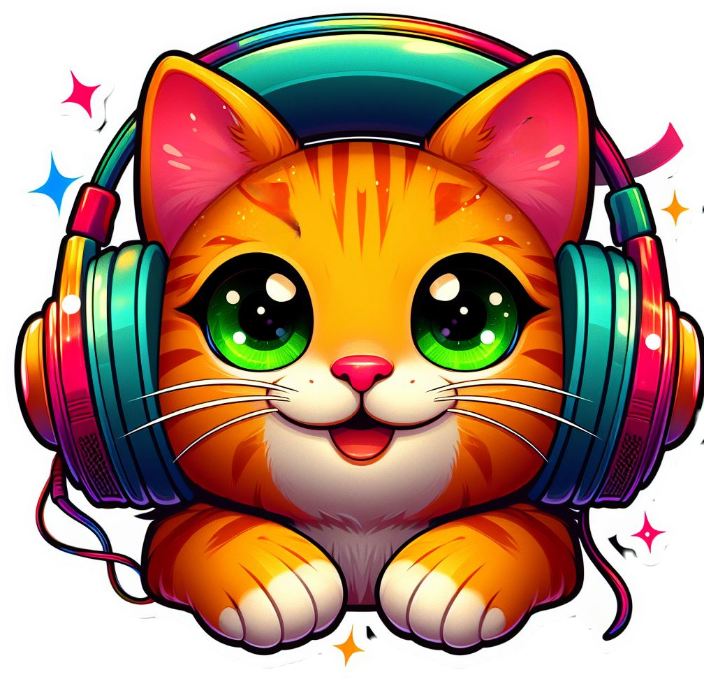 Tabby with headphones