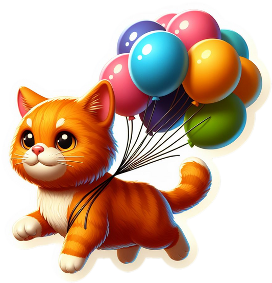 Tabby floating away with Balloons