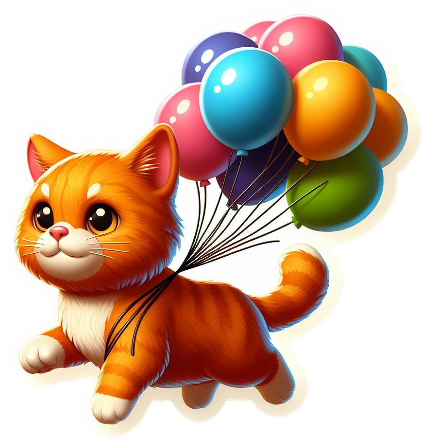 Tabby floating away with Balloons
