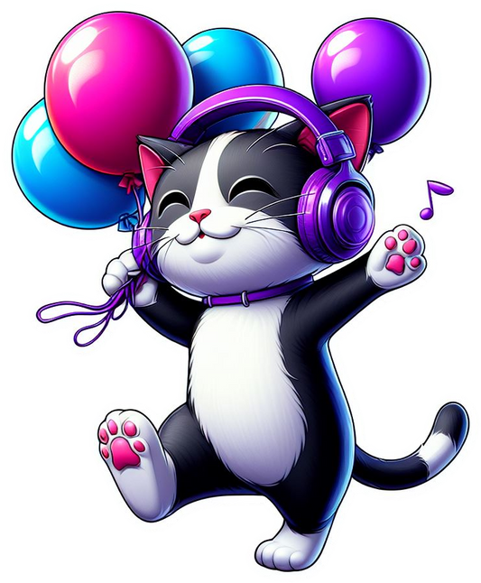 Dancing Cat with Balloons
