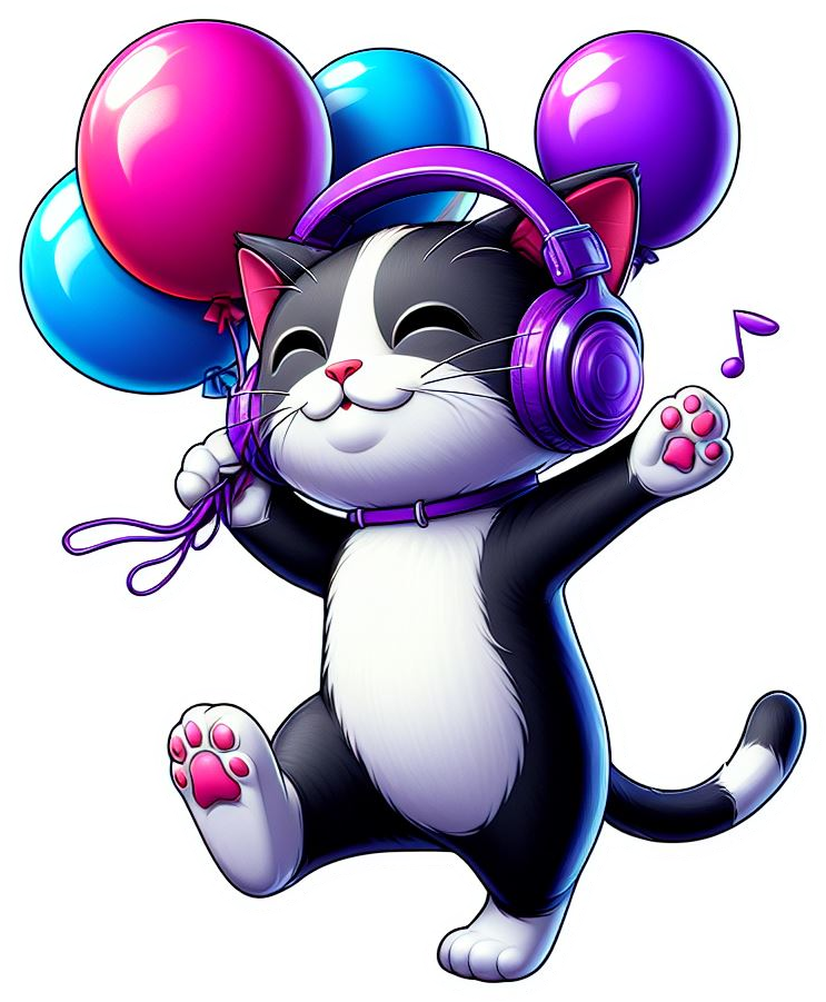 Dancing Cat with Balloons