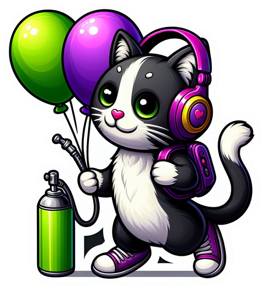 Cat with Balloons and helium tank