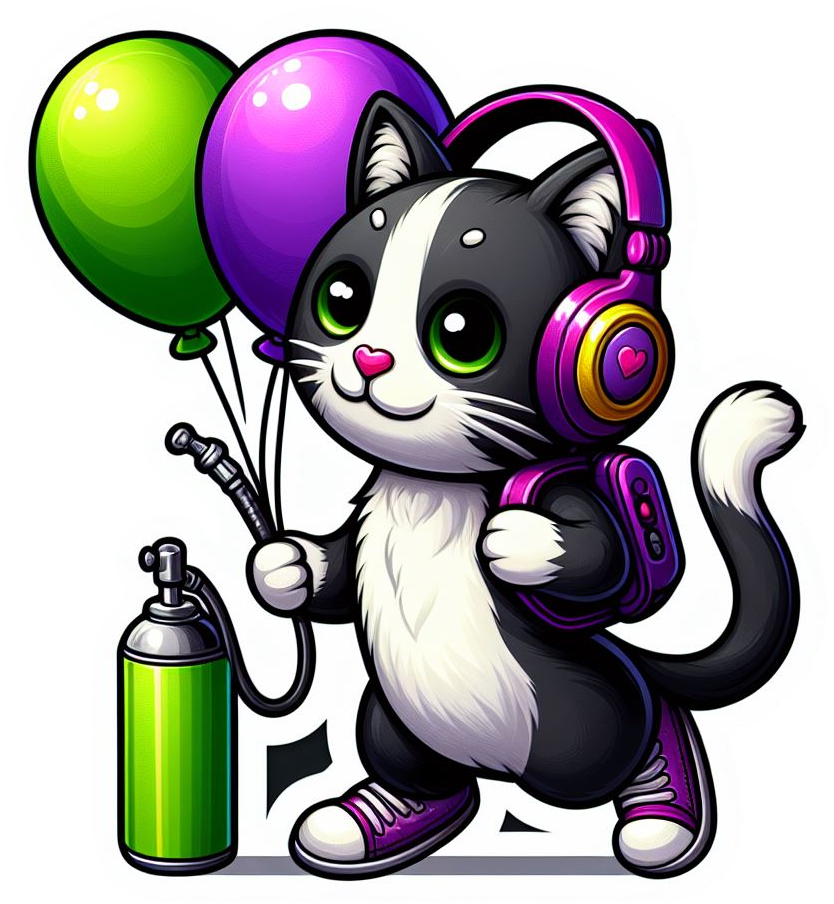 Cat with Balloons and helium tank
